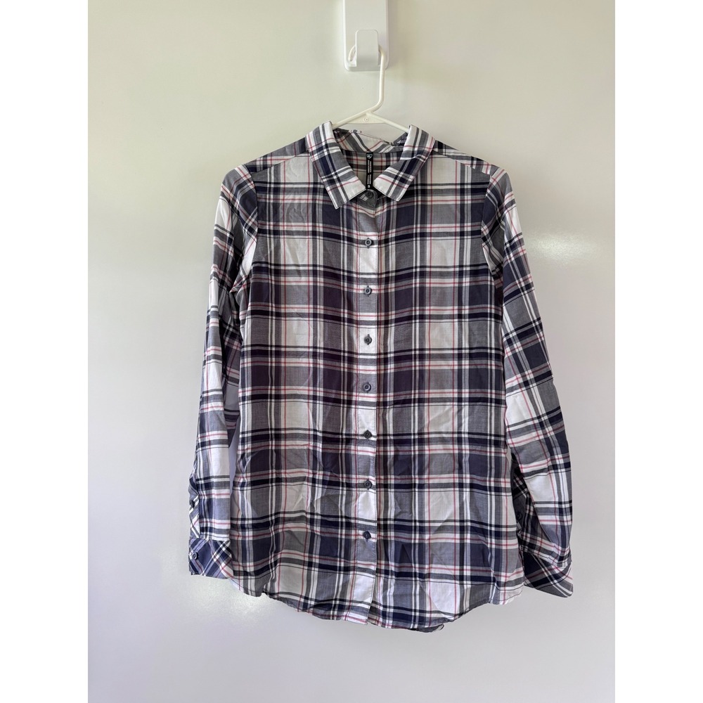 Kuhl Women Plaid Button Up Shirt Small Red White Blue Long Sleeve Tencel Hiking